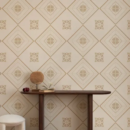 Beige Vintage Geometric Tile Wallpaper Mural