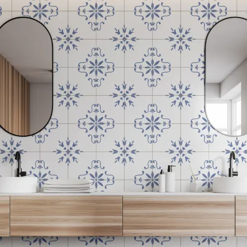 Blauwe Azulejo Patroon Decoratieve Tegel Muurschildering
