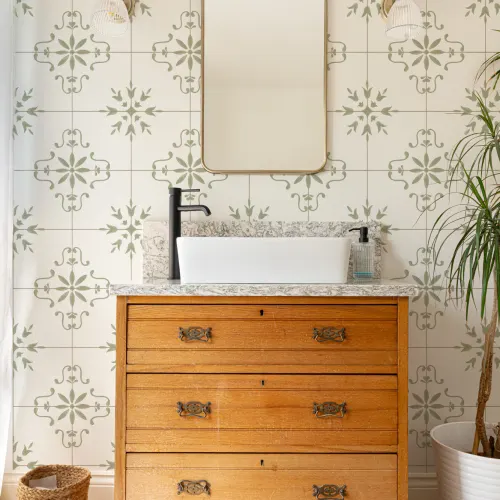 Vihreä Azulejo laatta kuvio Vintage tyyli kuvatapetti
