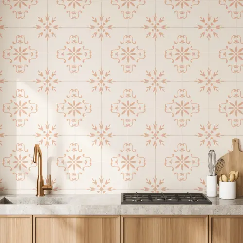 Pink Azulejo Tile Patterned Wall Mural