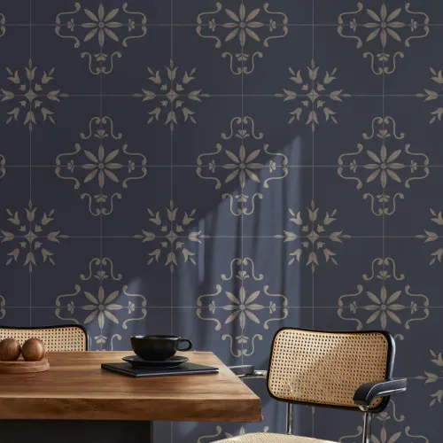 Navy Azulejo Tile Pattern Mural