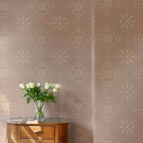 Blush Azulejo Geometric Tile Pattern Wallpaper Mural