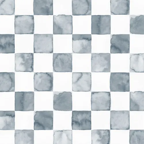 Steel Blue Watercolor Checkered Wallpaper