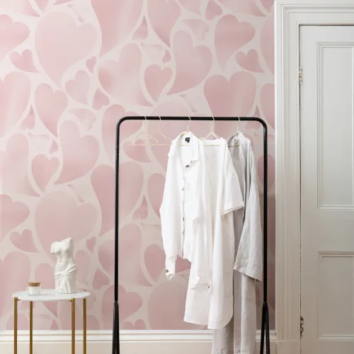 Pink Psychedelic Heart Print Wallpaper