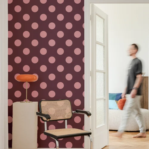 Burgundy And Pink Polka Dot Pattern Wall Mural