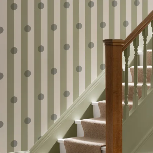 Green Polka Dot Striped Pattern Mural With Retro Vibe