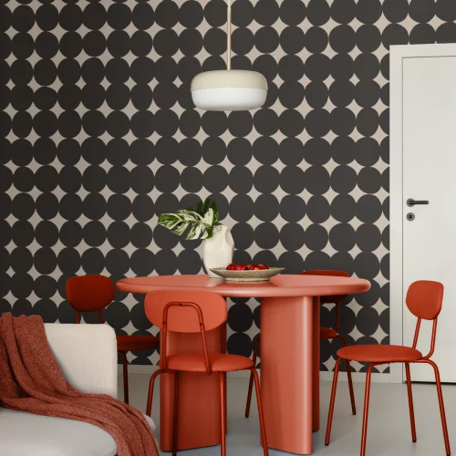 Black Geometric Pattern Mural Adds Modern Architectural Flair