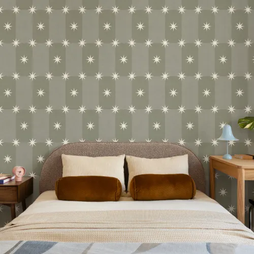 Sterling Green Geometric Star Pattern Contemporary Mural