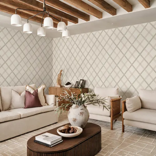 Carta da parati a quadri retrò beige dal fascino senza tempo