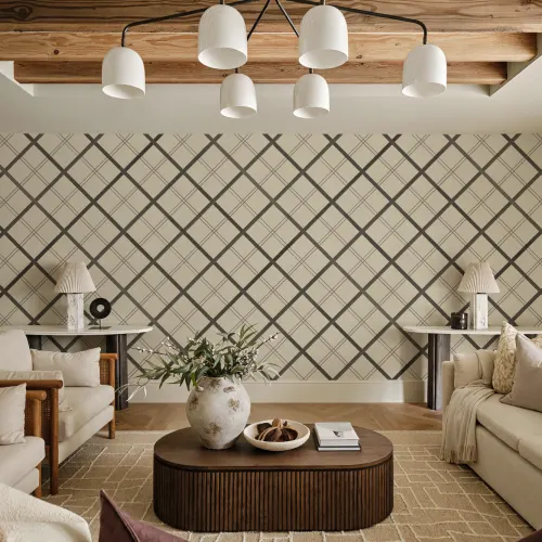 Carta da parati elegante con motivo geometrico beige per pareti chic