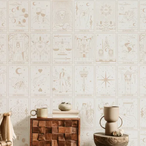 Neutral Tarot Card Pattern Mural