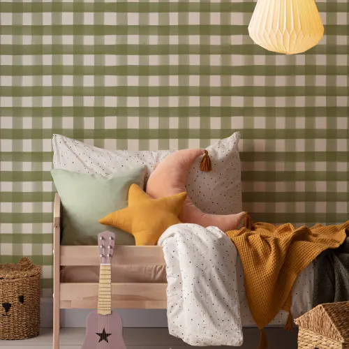 Tummanvihreä akvarelli Gingham tapetti