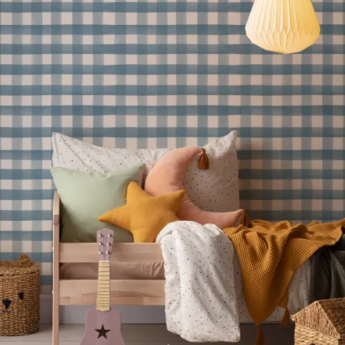 Marineblå akvarel gingham tapet