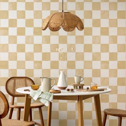 Yellow Watercolor Checkered Tile Mural
