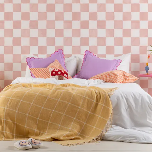 Pink Watercolor Checkered Tile Mural