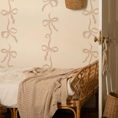 Neutral Ribbon Bow Stripes Mural