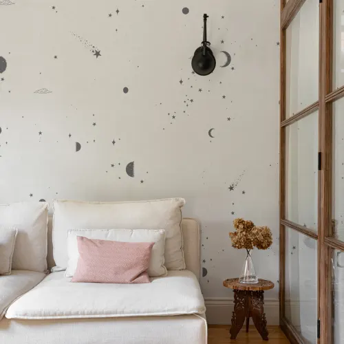 Black & White Moon & Stars Wallpaper Mural