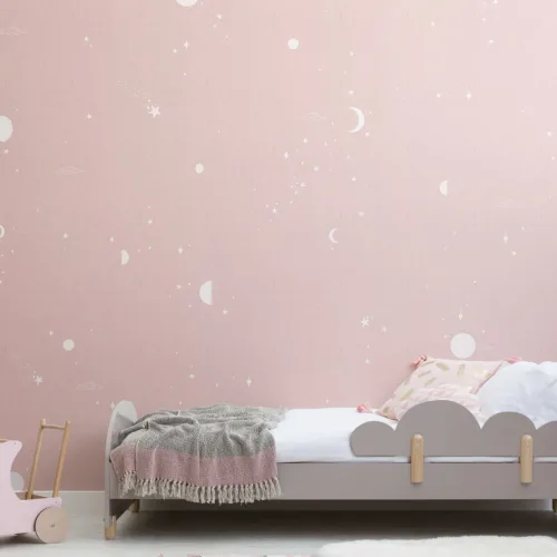Pink & White Moon & Stars Wallpaper Mural