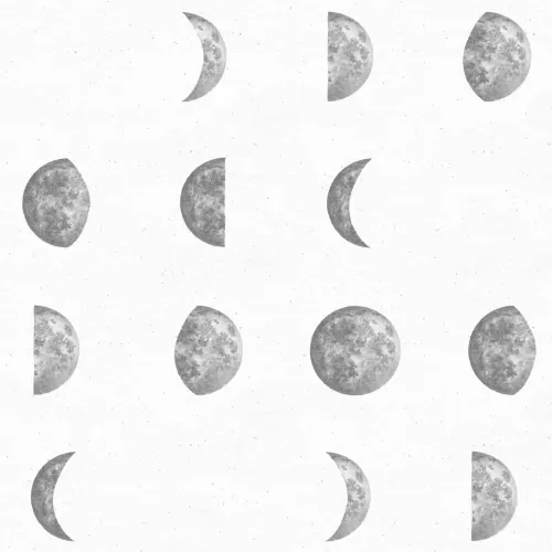 Papel Pintado Gris y Blanco con Motivos de Fases de la Luna