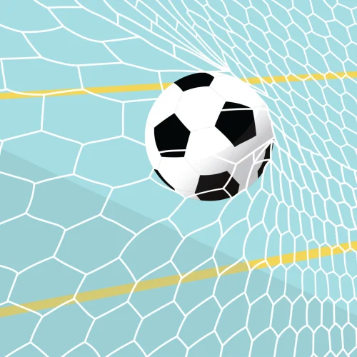 Carta da Parati Tema Calcio in Azzurro con Illustrazione di Pallone in Goal