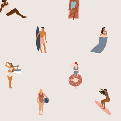 Kremowa tapeta z powtarzającym się wzorem Beach Life Seaside