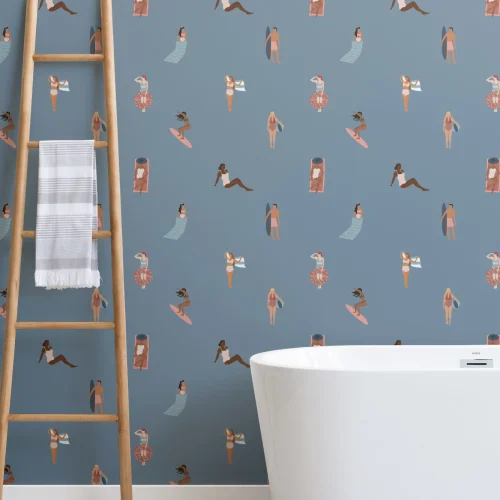 Blue Beach Life Seaside Repeat Pattern Wallpaper