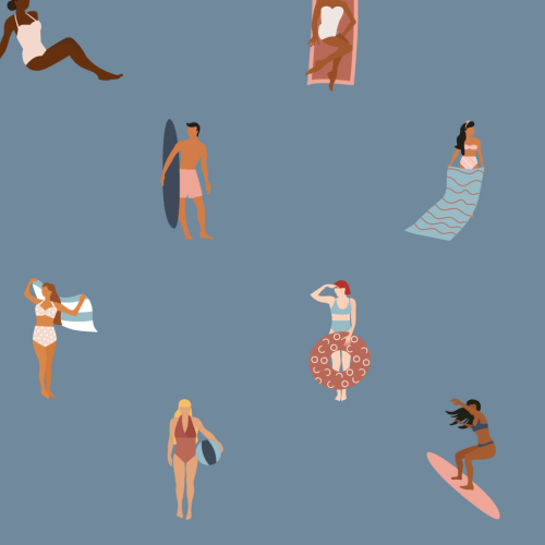 Blue Beach Life Seaside Repeat Pattern Wallpaper