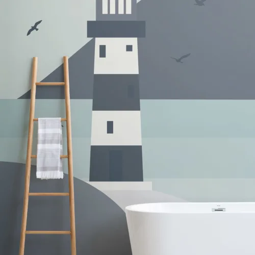 Lighthouse Beach Scene Wallpaper Mural
