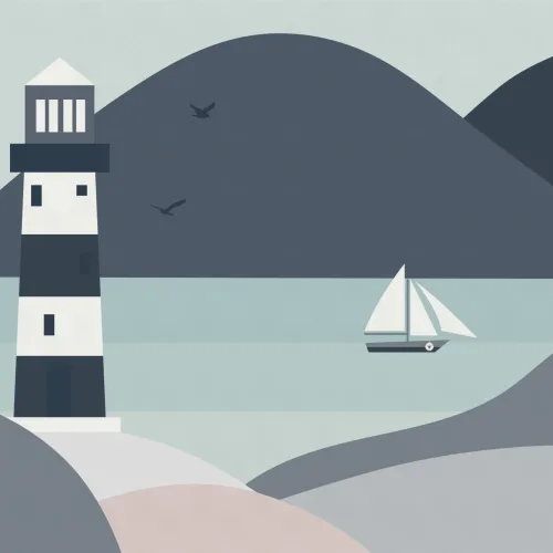 Lighthouse Beach Scene Wallpaper Mural