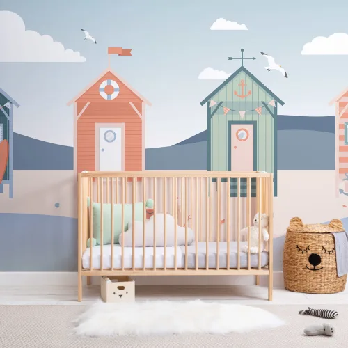 Beach Hut Seaside Wallpaper Mural