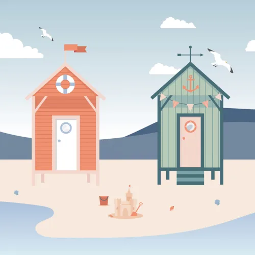 Beach Hut Seaside Wallpaper Mural