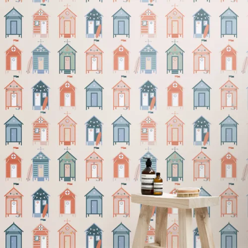 Beach Hut Pattern Seaside Repeat Pattern Wallpaper