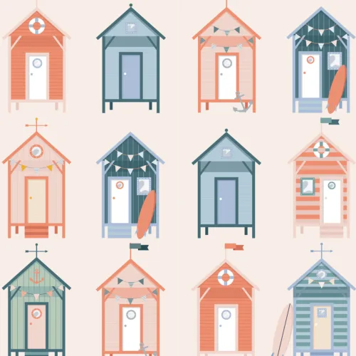 Beach Hut Pattern Seaside Repeat Pattern Wallpaper