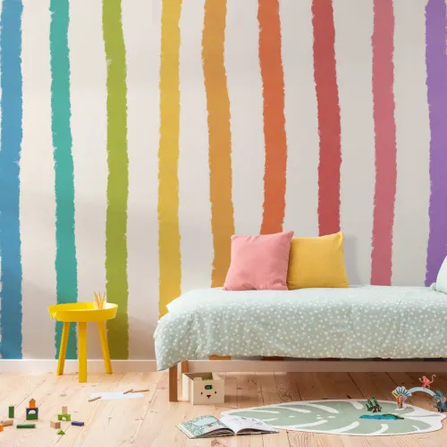 Striped Rainbow Crayon Mural Wallpaper