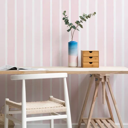 Pale Pink Watercolor Striped Wallpaper Mural