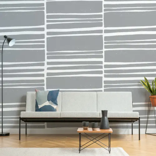 Mural Papel Pintado Gris y Blanco a Rayas Horizontales