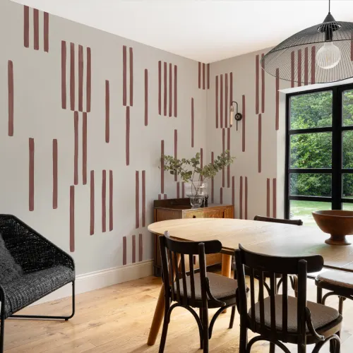 Hand Painted Line Geometric Mural in Terracotta