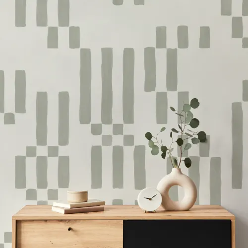 Hand Painted Block Geometric Mural in Green