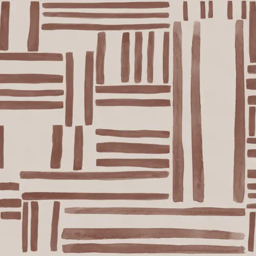 Hand-Painted Geometric Grid Stripe Mural in Terracotta