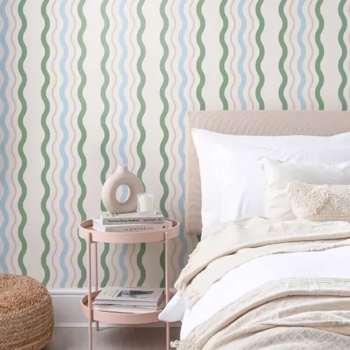 Wavy Ric Rac Striped Wallpaper