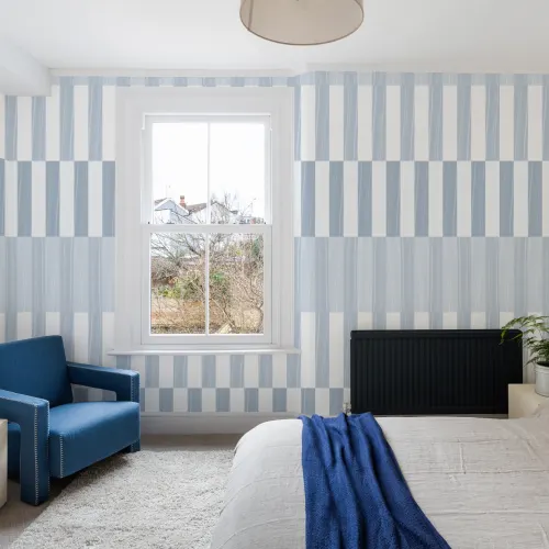 Mural de papel de parede de riscas verticais de bloco de cor azul