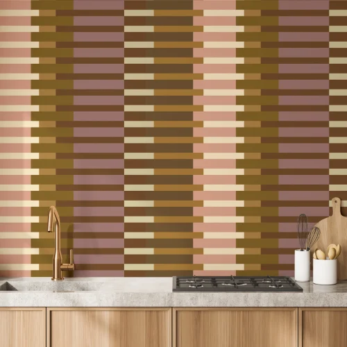 Warme Retro Geometrische Gestreepte Veelkleurige Muurschildering