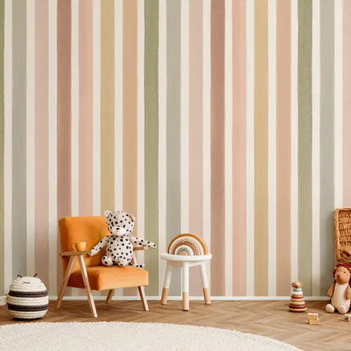 Moderne gestreifte Fototapete für Kinder Multicolor Aquarell