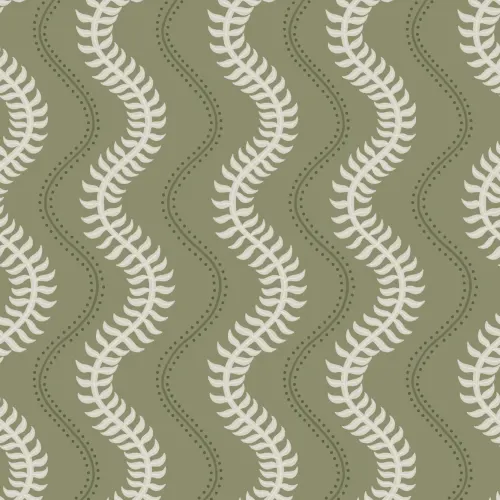 Green Fern Pattern Wall Mural With Wavy Design