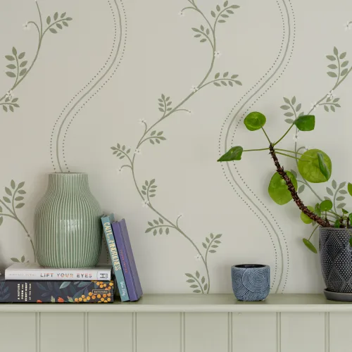 Verde Botanic cu dungi stil Vintage tapet murale