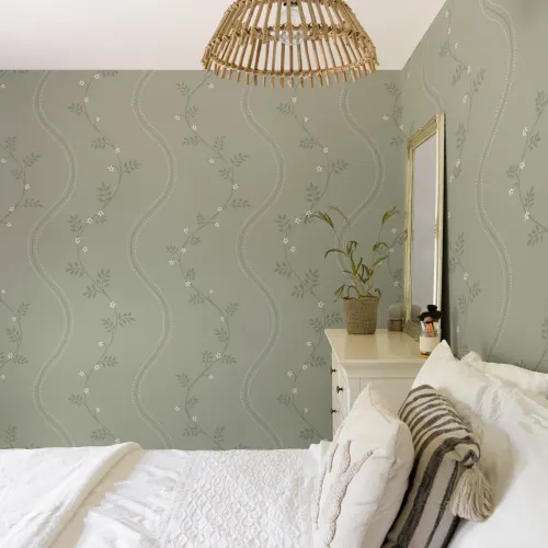 Green Vintage Floral Elegance Mural With Subtle Charm