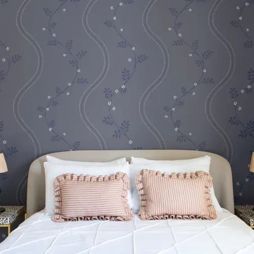 Navy Vintage Floral Pattern Mural For Elegant Spaces