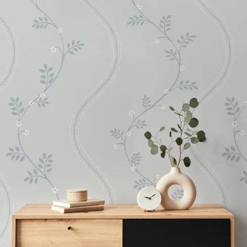 Blue Vintage Floral Pattern Wallpaper Mural