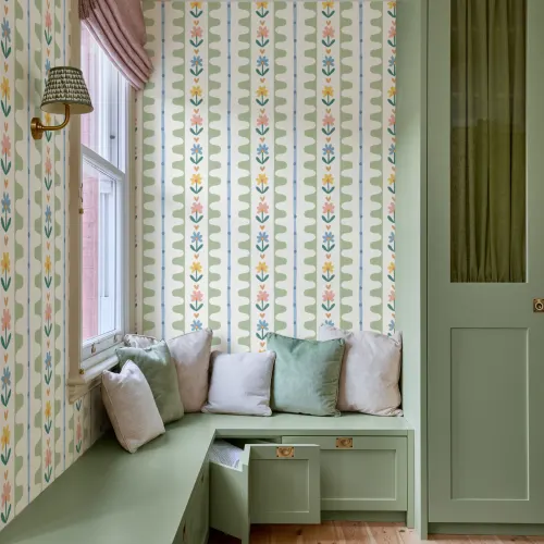 Multicolor Floral Striped Pattern Mural For Cheerful Spaces