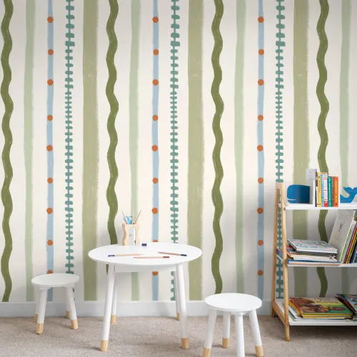 Green Striped Retro Pattern Mural With Playful Vibe
